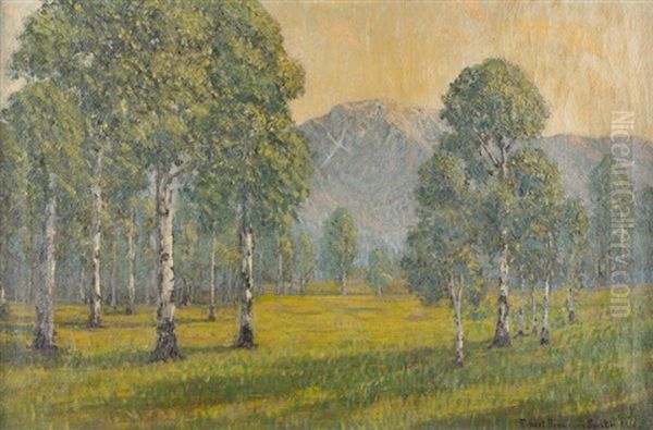 Trees In A Landscape Oil Painting by Ernest Browning Smith