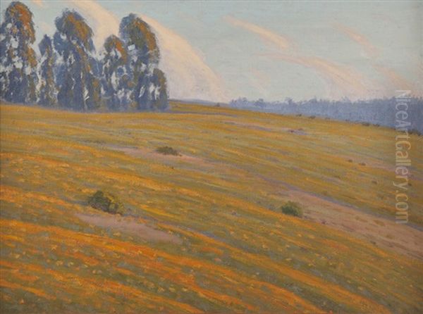 Hillside Landscape With Poppies Oil Painting by Ernest Browning Smith