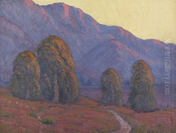 Trees In A Mountain Landscape Oil Painting by Ernest Browning Smith