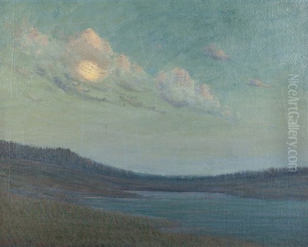 Moon Over A Marsh Landscape Oil Painting by Ernest Browning Smith