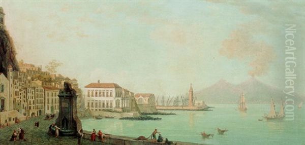 View Of Mount Vesuvius Seen From The Strada Santa Lucia, Naples Oil Painting by Francis Smith