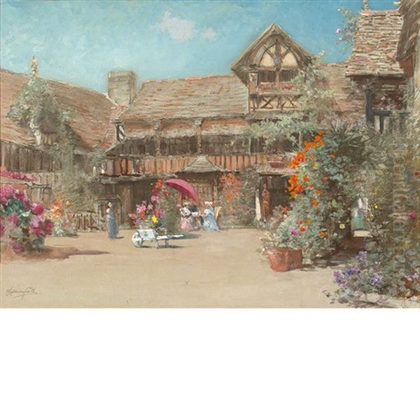 The Garden Courtyard At The Inn Of William The Conqueror Oil Painting by Francis Hopkinson Smith