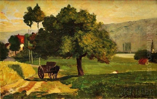 Horse And Wagon On A Country Road Oil Painting by Frank Hill Smith