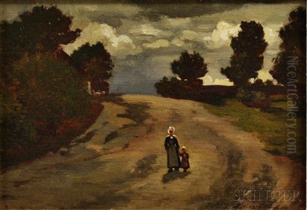 Mother And Child On A Country Road Oil Painting by Frank Hill Smith