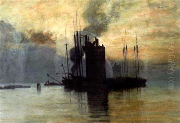 Morning Fog: Harbor Scene Oil Painting by Frank Hill Smith