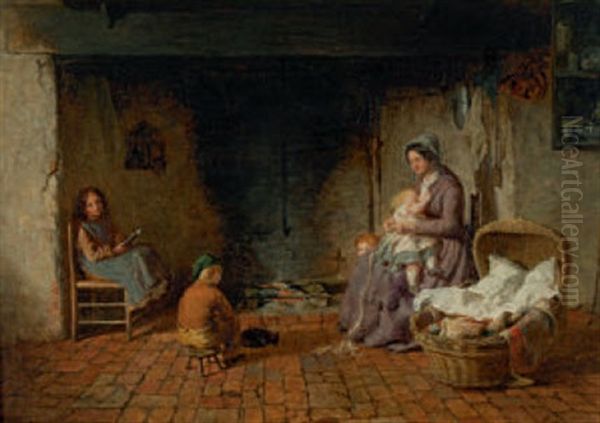 Interieur Mit Familie Am Kamin Oil Painting by George Smith