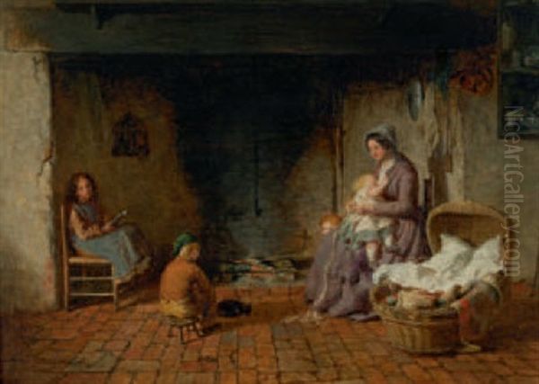 Interieur Mit Familie Am Kamin Oil Painting by George Smith