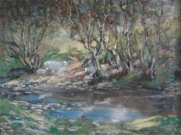 Sheep By The River Oil Painting by George Smith