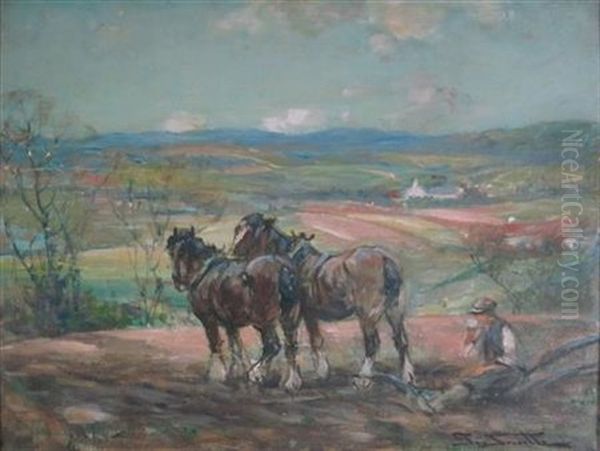 Horses Ploughing Oil Painting by George Smith