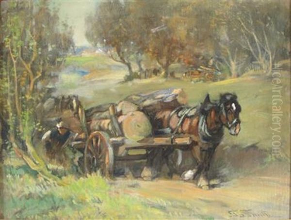 Horse And Cart Loaded With Logs Oil Painting by George Smith