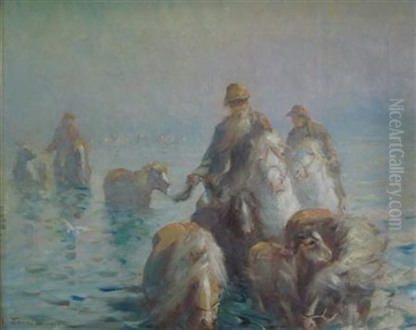 Crossing The Ford Oil Painting by George Smith