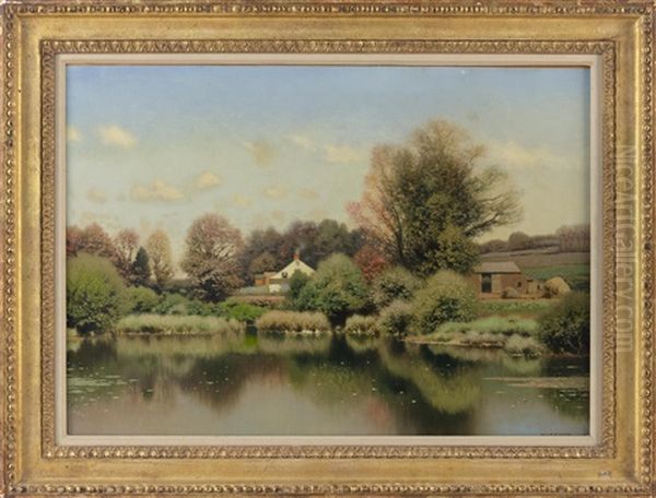 October Morning By The Lily Pond Oil Painting by Henry Pember Smith