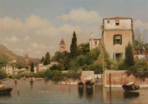 An Italian Lake Oil Painting by Henry Pember Smith