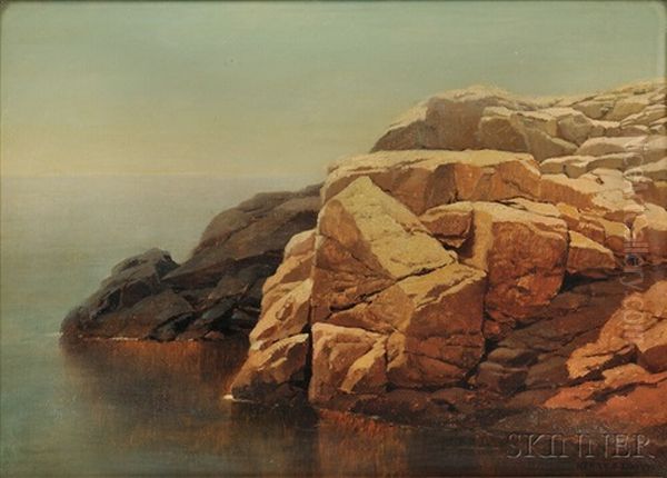 Tranquil Waters By A Rocky Shore Oil Painting by Henry Pember Smith