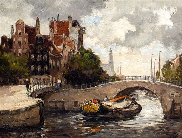 Platbodem Op Amsterdamse Gracht Oil Painting by Hobbe Smith