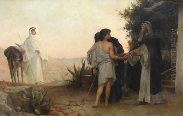 Biblical Scene Oil Painting by Alfred-Henri Bramtot