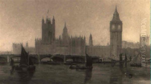 The Thames At Westminster Oil Painting by James Avon Smith