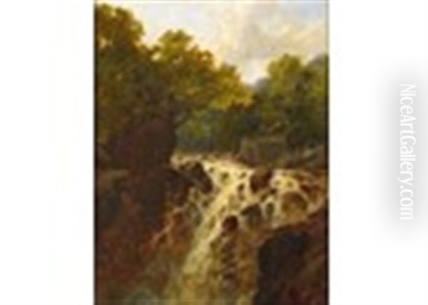 Aberfeldy Falls, Scotland Oil Painting by James Burrell Smith