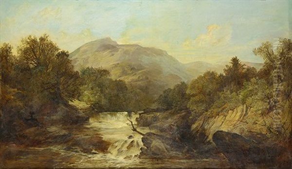 Fisherman Along A Swift Moving River Oil Painting by James Burrell Smith