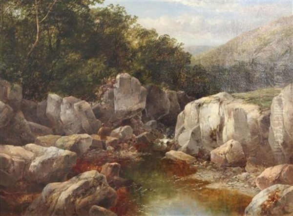 Angler Beside A Mountain Stream Oil Painting by James Burrell Smith