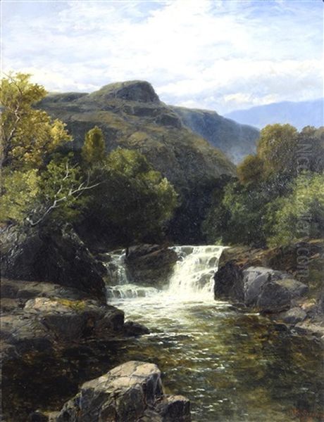 Mountainous Scene With Waterfall Oil Painting by James Burrell Smith