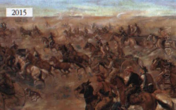 Oklahoma Land Rush: Race For The Homestead In The Cherokee Strip Oil Painting by Jerome Howard Smith