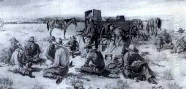 Eating At The Chuck Wagon Oil Painting by Jerome Howard Smith