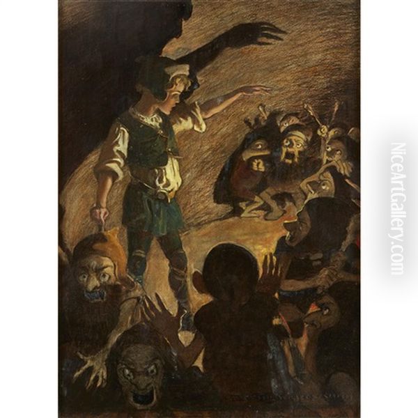 The Goblins Fell Back A Little When He Began, And Made Horrible Grimaces All Through The Rhyme Oil Painting by Jessie Willcox Smith