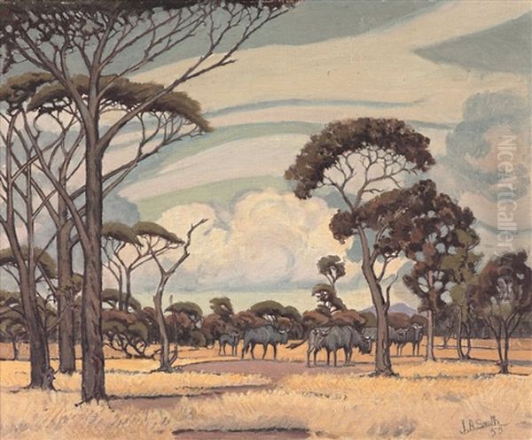 Blou Wildebeeste (blue Wildebeest) Oil Painting by Johannes Antonie Smith