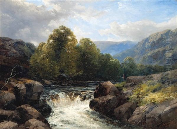 Waterfall On The Conway Llugwy, North Wales Oil Painting by John Brandon Smith