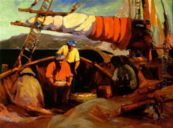 Fishermen At San Pedro Oil Painting by John Christopher Smith