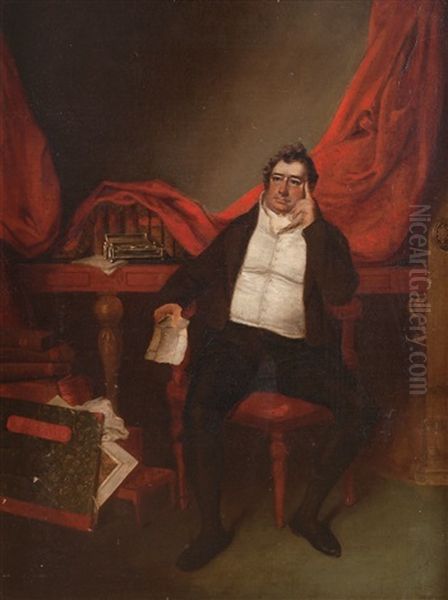 Portrait Of Walter Fawkes Sitting In His Study At Farnley Hall, Yorkshire Oil Painting by John Raphael Smith