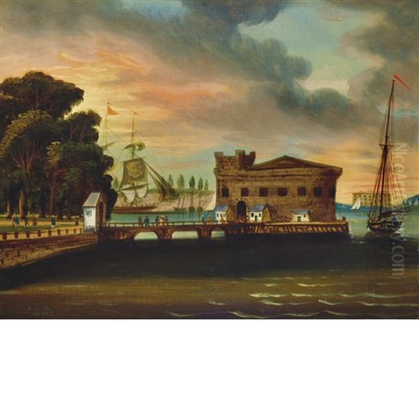 View Of Battery Park At Castle Garden, New York Oil Painting by John Rubens Smith