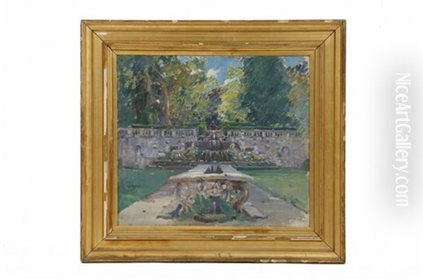 Stepped Fountain In A Formal Garden Oil Painting by Joseph Lindon Smith