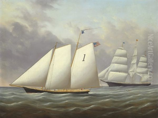 The American Merchantman "calliance" Hove-to To Take On A Pilot (collab. W/ William S. Smith) Oil Painting by Joseph B. Smith