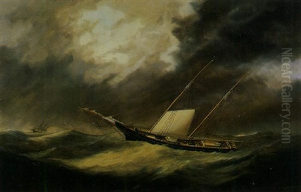 A Baltimore Clipper Laying To Oil Painting by Joseph B. Smith