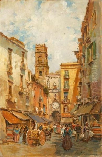 Strassenansicht In Neapel Mit Blick Auf Sant'eligio Maggiore Oil Painting by Carlo Brancaccio