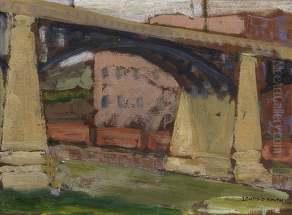 Bridge And Train Cars Oil Painting by Lewis Edward Smith