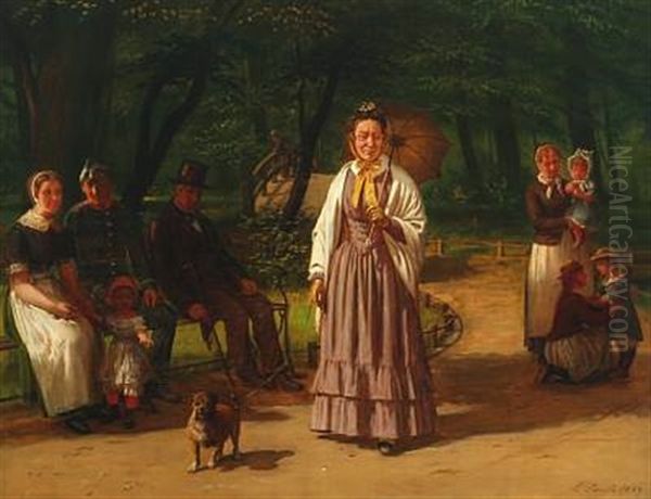 A Sunny Day In The Park Oil Painting by Ludwig August Smith