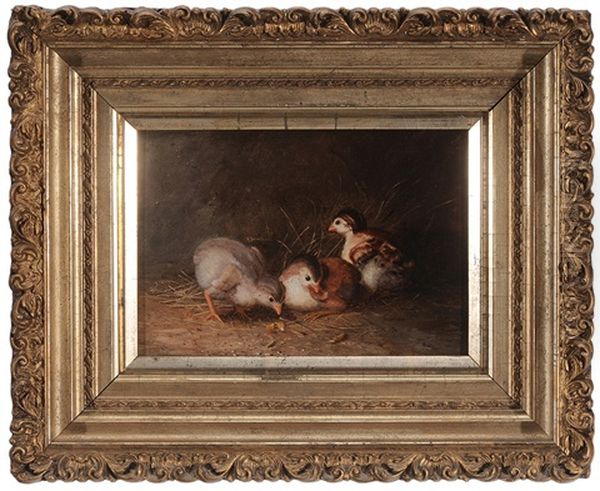 Three Chicks Oil Painting by Mary Russell Smith