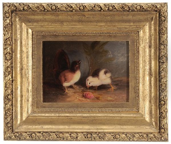 Two Chicks With A Rose And Firkin Oil Painting by Mary Russell Smith