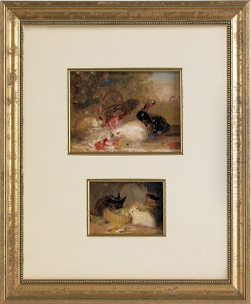 Sketches Of Rabbits (2 Works In 1 Frame) Oil Painting by Mary Russell Smith