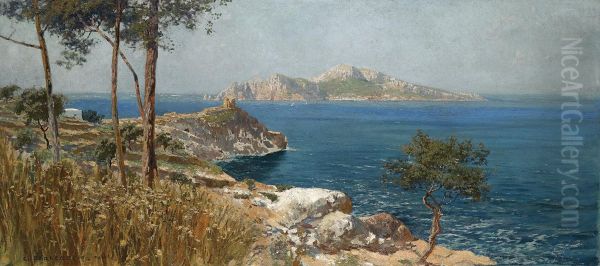 Capri From Sorrento Oil Painting by Carlo Brancaccio