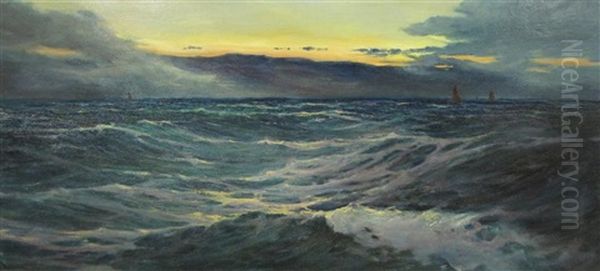 On A Sea At Sunset Oil Painting by Reginald Smith