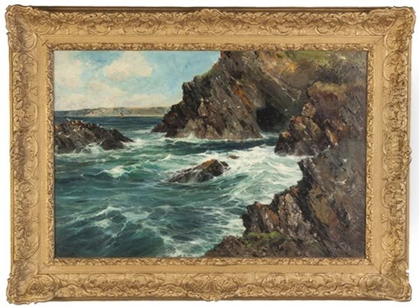 The Rugged Cliffs Of Cornwall Oil Painting by Reginald Smith