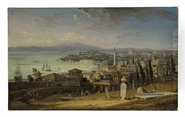 A View Of The Sarayburnu, Constantinople, From Galata Oil Painting by Robert (Col.) Smith