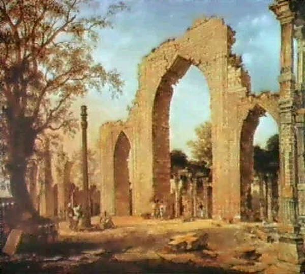 The Qutb Mosque, Delhi, Showing The Screen And Iron Pillar Oil Painting by Robert (Col.) Smith