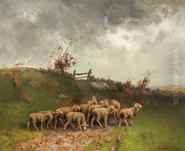 Sheep In A Landscape Oil Painting by Rufus Way Smith