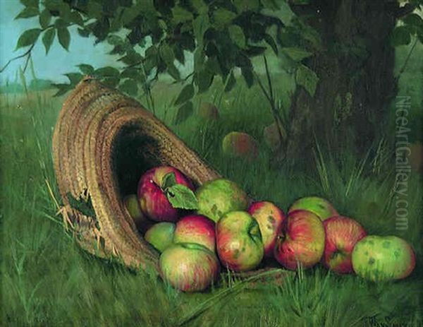 Apples And A Straw Hat Oil Painting by Rufus Way Smith