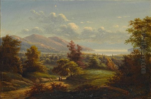 A Hudson River Landscape Oil Painting by Russell Smith